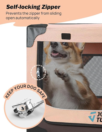 JOYTUTUS Collapsible Dog Crate, 20 Inch Portable Pet Crate for Car, Travel Foldable pet Crate for Puppy/Small Dog 18 lbs, Soft Cat Carrier Fit for Indoor & Outdoor/Car Back Seat/Trunk (Orange)