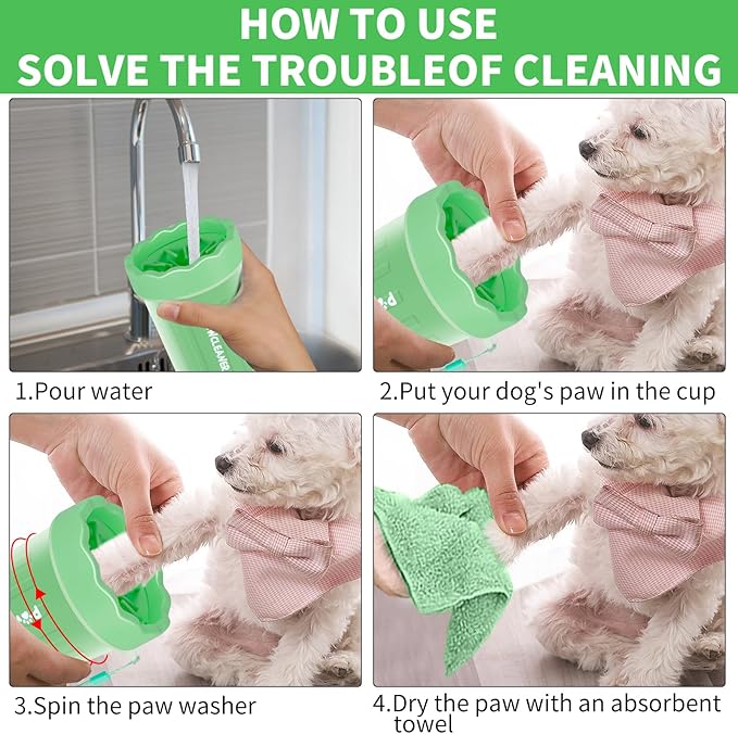 Dog Paw Cleaner for Dogs, (with 3Pcs Absorbent Towels & Adjustable Bath Brush) Dog Paw Washer, Pet Foot Cleaner (Light Green, Small)