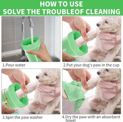 Dog Paw Cleaner for Dogs, (with 3Pcs Absorbent Towels & Adjustable Bath Brush) Dog Paw Washer, Pet Foot Cleaner (Light Green, Small)