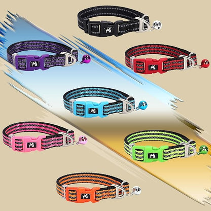 Reflective Dog Collar with Bell - Hypoallergenic Adjustable Nylon Puppy Collar for Night Safety, Soft Comfort Fit Small Dogs & Cats, Blue X-Small