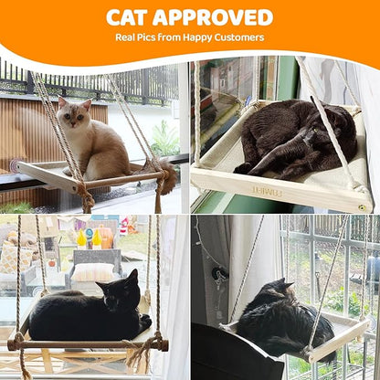 Cat Window Perch with 2 Steps, Easy to Assemble Hammock for Window Indoor/Outdoor Cat Seat/Bed Supports 40 lbs (Drilling-Free)
