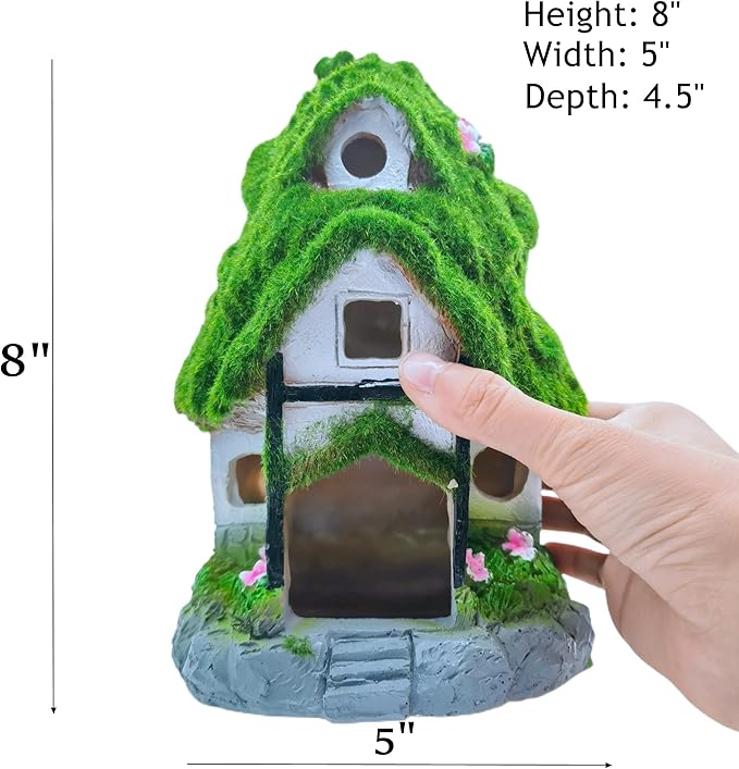 M2cbridge Aquarium Decorations Fish Hideout House Betta Cave with Green Lifelike Moss (Garden Shed)