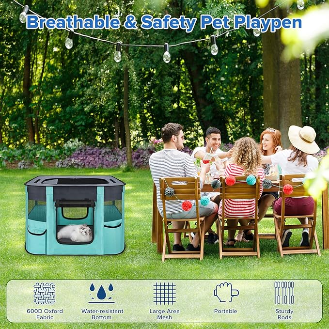 Portable Pet Playpen - Foldable Dog Playpen Indoor - Dog Kennel Indoor Cat Tent Puppy Playpen for Indoors, Water-Resistant+Uv Shade Cover, Pet Playpen with Free Carring Bag (A-Small)