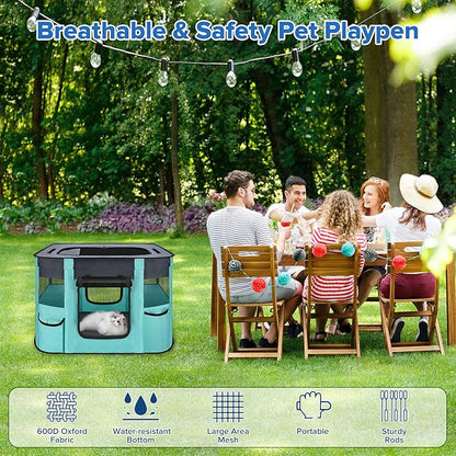 Portable Pet Playpen - Foldable Dog Playpen Indoor - Dog Kennel Indoor Cat Tent Puppy Playpen for Indoors, Water-Resistant+Uv Shade Cover, Pet Playpen with Free Carring Bag (A-Small)