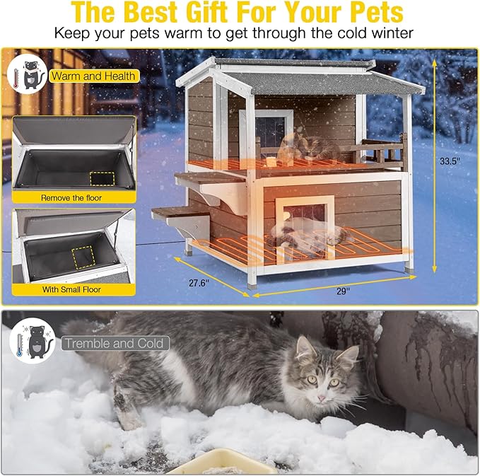 Aivituvin Heated Outdoor Cat House for Outside Insulated Feral Cat Shelter Weatherproof with Heated and Insulated Liner 2 Storyï¼_rownï¼