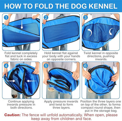 37 Inch Collapsible Dog Crate with Mat Liner Pop up Dog Kennel Waterproof Portable Car Seat Kennel Travel Crate for Pet Indoor Outdoor Cat Bed Collection(Blue)