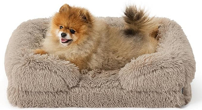 Bedsure Orthopedic Dog Beds for Small Dogs - Washable Small Dog Cat Bed Waterproof, Comfort Pet Couch Sofa with Washable Removable Cover, Pets Bed with Nonskid Bottom, Long Faux Fur-Taupe, 24"
