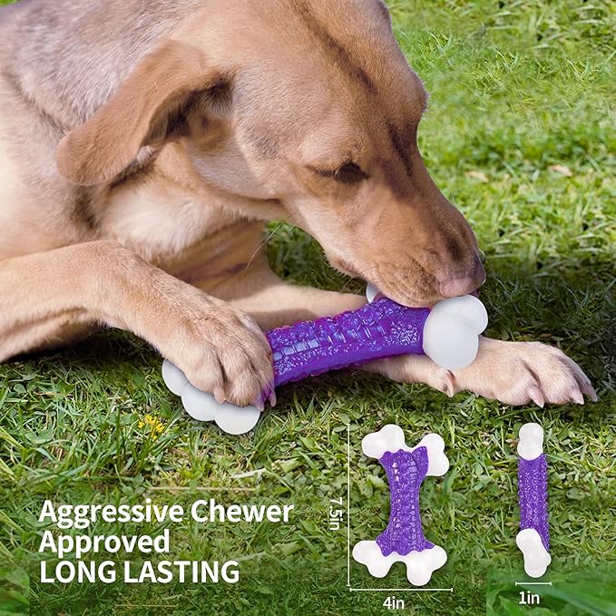 Tough Dog Chew Toys for Aggressive Chewers Large Medium Breed, Bone Toy Dog, Natural Nylon Heavy Duty Extreme Indestructible Teething Training