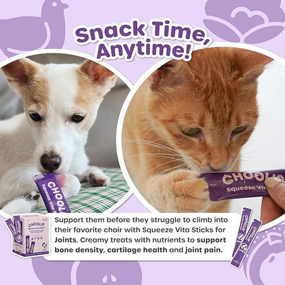 Squeeze Vita Stick Lickable Cat and Dog Treats – 49-Count Joint Support Sticks with Multivitamins, Soft Squeezable Paste for All Life Stages, Supporting Joint Health