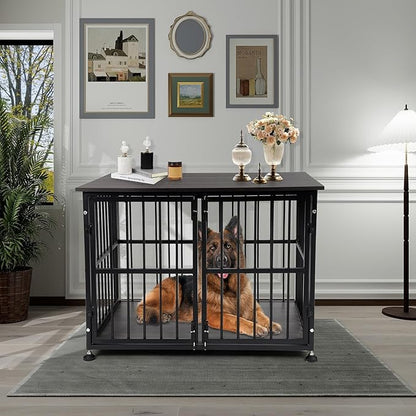 Dog Crate Furniture, 40'' Dog Kennel Indoor Foldable, Sturdy Wooden Dog Crate End Table Easy Assembly with Side Doors for Large and Medium Dog