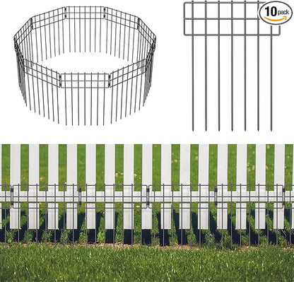 10 Pack Animal Barrier Fence, 17 in(H) X 10 Ft(L) No Dig Garden Decorative Fencing, Rustproof Metal Wire Panel Garden Fence Border for Dog Rabbits Ground Stakes Fence and Outdoor Landscape Yard