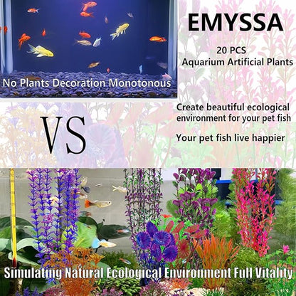 20 Pack Aquarium Plants, Fish Tank Decoration Colorful Artificial Fish Tank Decor Plants Aquarium Decorations for Household and Office Aquarium Simulation, Small to Large and Tall