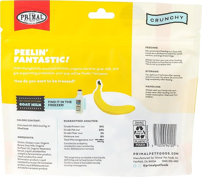 Primal Freeze Dried Dog Treats; Chicken & Banana Dog Treats with Goat Milk for Dogs, Peelin' Fantastic, Grain Free Training Treats for Dogs with Probiotics, 2 oz