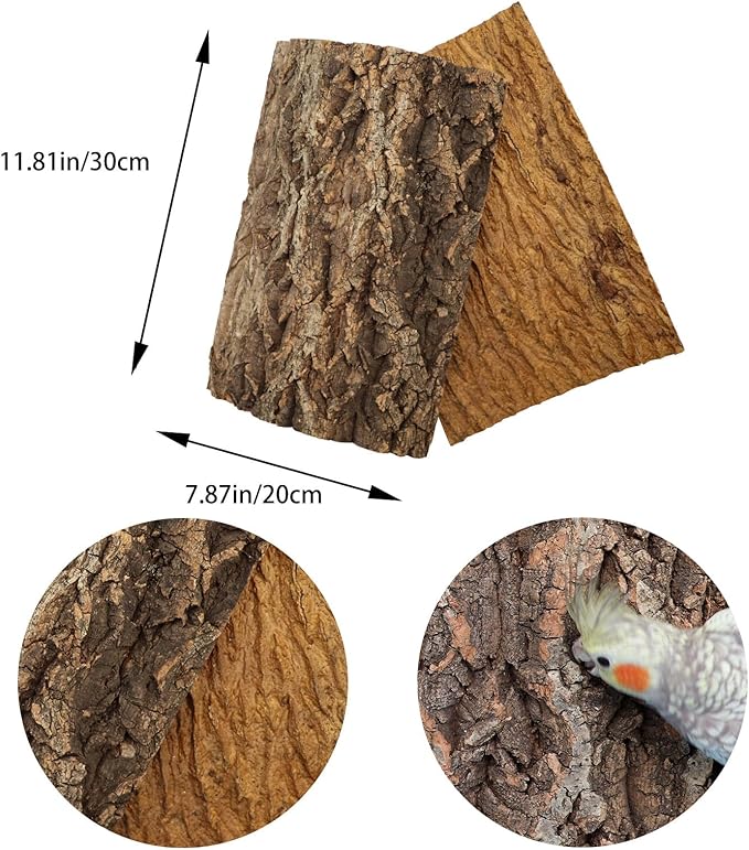 4 Pack Cork Bark Perch for Bird, 11.8 _ 7.9 inch Natural Parrot Chewing Toys, Birdcage Background Decor Accessories, Bark Toy for Budgie Parakeet Cockatiel Lovebirds Conures Hamster Guinea Pig Rat