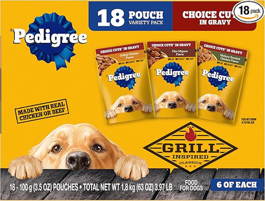 Pedigree Choice Cuts In Gravy Adult Soft Wet Dog Food 18-Count Variety Pack, 3.5 oz Pouches