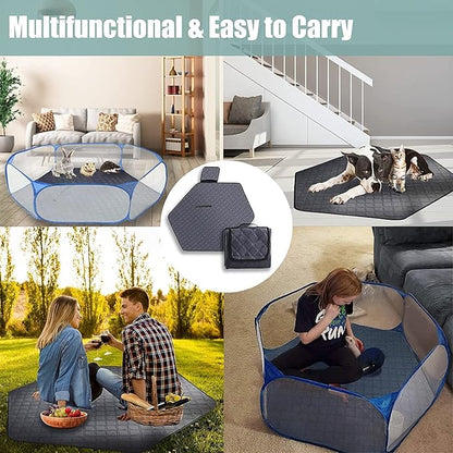 Hexagon Washable Liner for Small Animal Playpen, Portable Reusable Guinea Pig Playpen Pad Hamster Cage Pee Pad Super Absorbent Indoor Waterproof Anti-Slip for Rabbit Bunny (Dark Grey -47Inch)