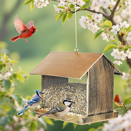 Bird Feeder for Outdoor, Heavy Duty Metal Wild Birdfeeder for Garden Yard Outside Hanging, House Shape Large Capacity