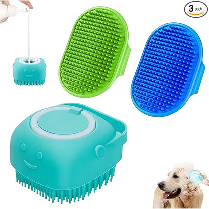 3-Pack Dog Bath Brush with Shampoo Dispenser  Silicone Dog Scrubber for Bathing & Grooming, No-Slip Handle, Deep Cleaning & Shedding Tool, Pet Massage Brush for Small & Large Dogs