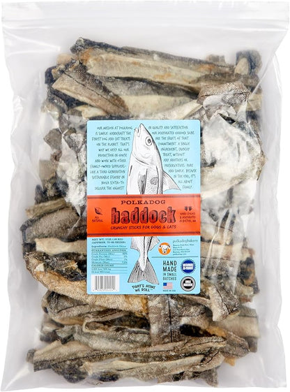 Polkadog Haddock Skins Dog & Cat Treats, Cat Snacks  Crunchy, All-Natural Treats for Dogs, Cats  Savory, Crunchy Puppy Snacks  Sustainable N. Atlantic Haddock Skin  1 lb.