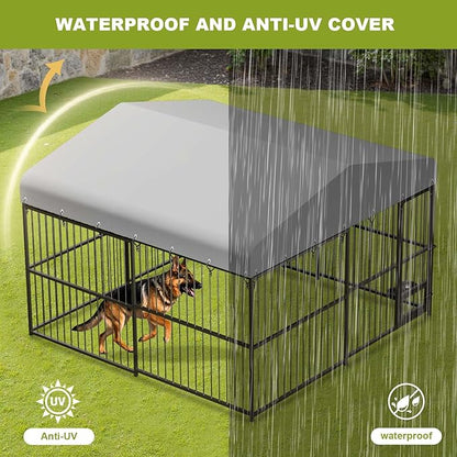 10x10x6FT Large Dog Kennel Outside Dog Playpen Outdoor Dog Enclosures with UV-Resistant Waterproof Roof Covered Dog House Outdoor,Lock,for Medium and Large Dogs,Easy Assembly