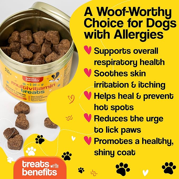Dog Allergy Relief  8 in 1 Multivitamin Dog Chewables for Senior Dogs Allergies - Antioxidant Superfood Pet Vitamins for Digestion, Hip, Joint, Heart, Brain Health, 90 Soft Chews
