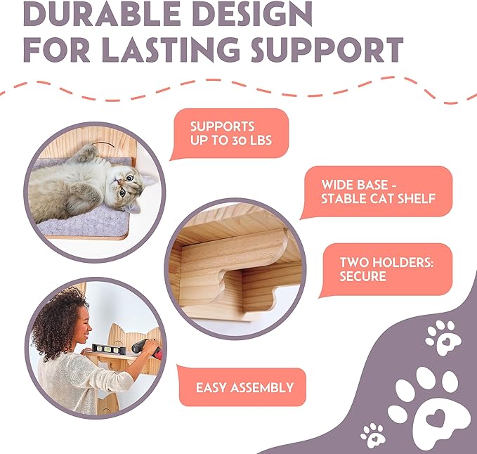 IDAE Cat Wall Shelf – Modern Wall-Mounted Furniture with Face Design – Wooden Perch for Large Indoor Pets – Natural Pine Climbing Shelf