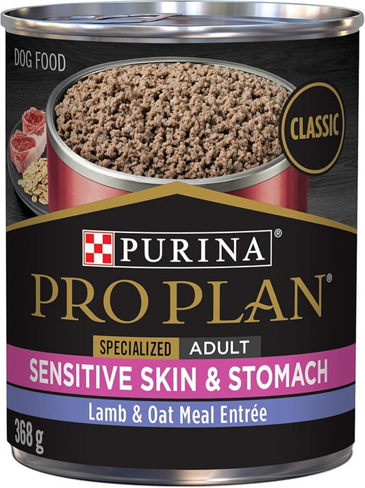 Purina Pro Plan Sensitive Skin and Stomach Dog Food Wet Classic Pate Lamb and Oat Meal Entrée - (Pack of 12) 13 oz. Cans