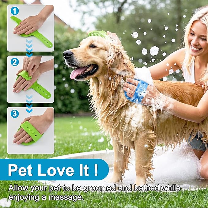 Enmaipet 4-in-1 Dog Grooming Brush,Dog Bath Brush Set,Adjustable Handle Shampoo Brush & Scrubber, Dog Grooming Gloves for Short & Long Haired Dogs & Cats