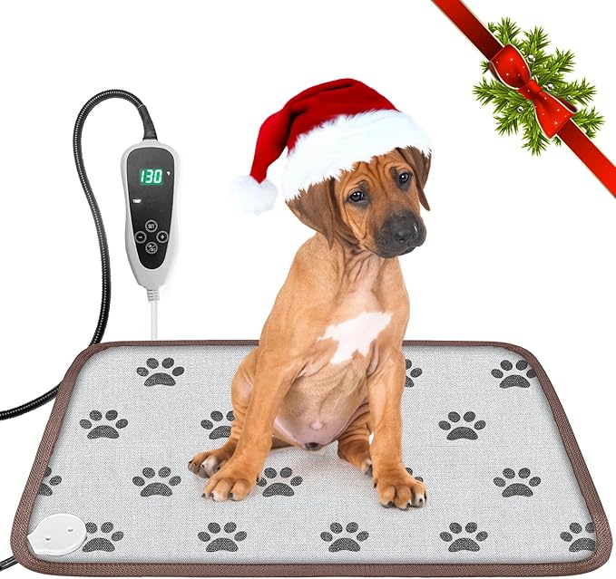 Pet Heating Pad 22x18 in Cat Heating Pads for Cats Waterproof Smart Thermostat Switch, Adjustable Heated Cat Bed, Adding Wire Rope Wires Cat Warming Pad-Paw Print