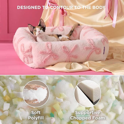 Lesure Cute Dog Bed for Small Dogs & Cats- Washable Puppy Beds,Cozy Rectangle Orthopedic Pet Sofa with Jacquard Shaggy Plush & Anti Slip Bottom,20x19x6inches