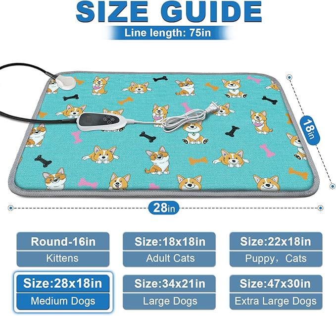 Dog Heating Pad for Dogs 28x18in Waterproof Pet Heating Pad Smart Thermostat Switch, Whelping Supplies Heated Dog Bedï¼_dding Wire Rope Wires Puppy Heating Pad Mat-Blue