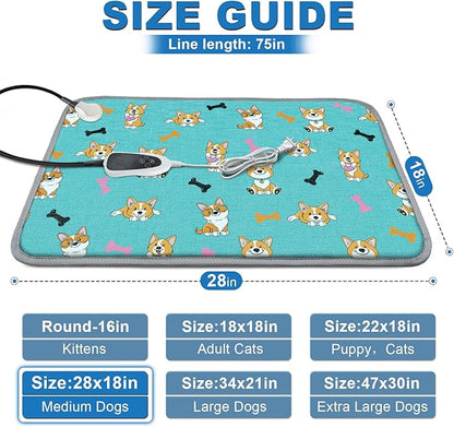 Dog Heating Pad for Dogs 28x18in Waterproof Pet Heating Pad Smart Thermostat Switch, Whelping Supplies Heated Dog Bedï¼_dding Wire Rope Wires Puppy Heating Pad Mat-Blue