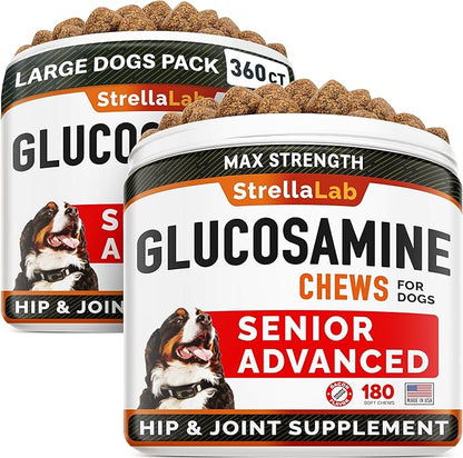 Senior Advanced Glucosamine Chondroitin Joint Supplement for Dogs - Hip & Joint Pain Relief Pills - Large & Small Breed - Hip Joint Chews Canine Joint Health - Chews Older Dogs - Bacon Flavor - 360Ct