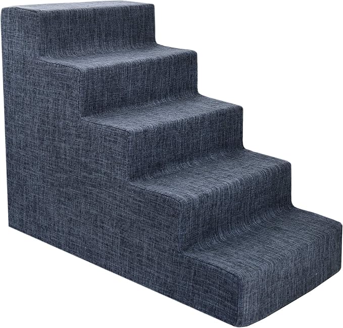 Best Pet Supplies Dog Stairs for Small Dogs & Cats, Foam Pet Steps Portable Ramp for Couch Sofa and High Bed Non-Slip Balanced Indoor Step Support, Paw Safe No Assembly - Dark Gray Linen, 5-Step