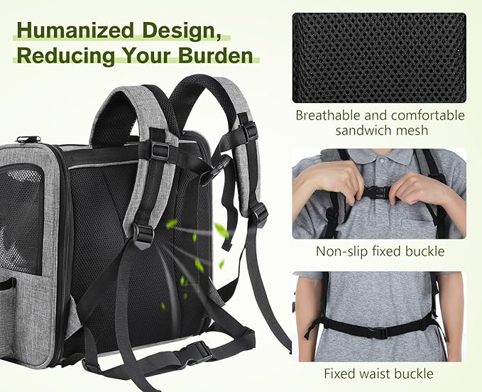 Pecute Cat Carrier Dog Backpack, Backpack for Small Pets, Portable Breathable Rucksack with Front Opening-Mesh Window-Pockets, Airy Space for Carrying Puppy Dogs and Cats