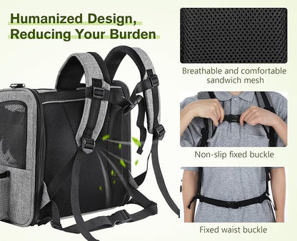 Pecute Cat Carrier Dog Backpack, Backpack for Small Pets, Portable Breathable Rucksack with Front Opening-Mesh Window-Pockets, Airy Space for Carrying Puppy Dogs and Cats