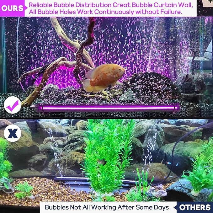 Bubbler Aquarium Fish Tank Decor: Submersible Aquarium Lighting with Oxygen Boost for Fish Lovers - Waterproof RGB Light Bar Bubble Wall with Remote for 30-35 Inch Saltwater Freshwater Fishes Tanks