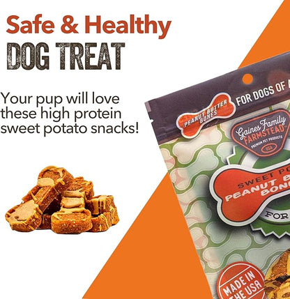 Gaines Family Farmstead Sweet Potato Peanut Butter Topped Dog Bones, All Natural, Grain Free, Dog Treats for All Ages & Breeds, Great for Training and Rewards, Made in USA, 8 Ounce Bag