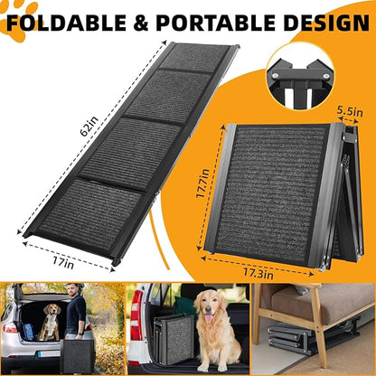 Dog Ramp for Car, 63"x17" Dog Ramps for Large Dogs with Anti-Slip Rug Surface, Folding Dog Ramp Up to 250LBS, Outdoor Dog Ramp for Trucks & SUV