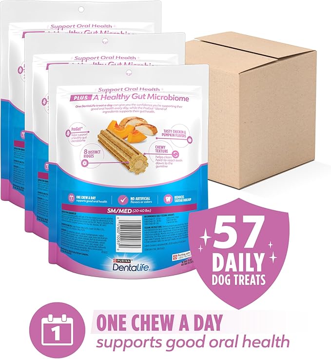 Dentalife Purina Plus Digestive Support Chicken and Pumpkin Flavor Small/Medium Dog Dental Chews, MP - 19 ct. Pouch