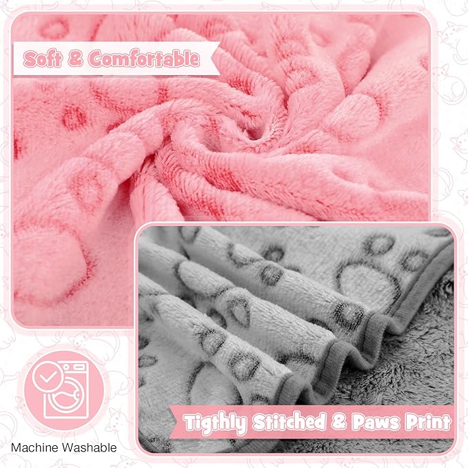 Tegeme 12 Pieces Pet Blanket Soft Fleece Dog Fluffy Doggie Warm Felt Throw Spring Cute Paw Print Puppy Kitten Sleep Mat Bed Covers for Cat(23 x 16 Inch,Multicolor)