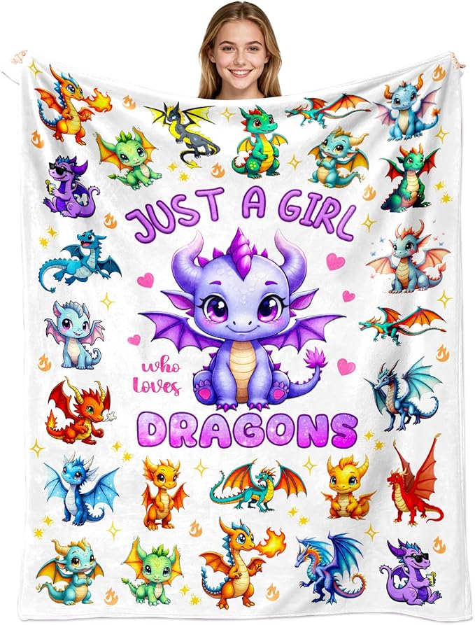 Dragon Blanket Gifts Soft Flannel Dragons Throw Blanket Merch Stuff for Dragon Lovers Kids Adults 50"X 40"