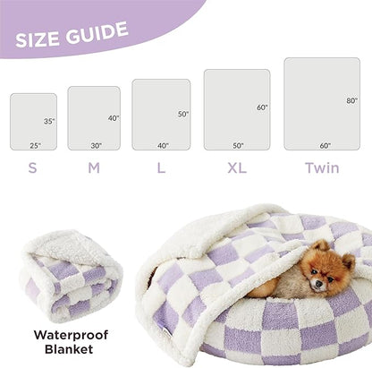 Lesure Waterproof Dog Blanket for Large Dogs - Washable Double Sided Dog Blankets with Warm Jacquard Shag and Soft Sherpa Fleece, Pet Cat Blanket for Bed Couch Protection, 3D Textured Checks, Purple