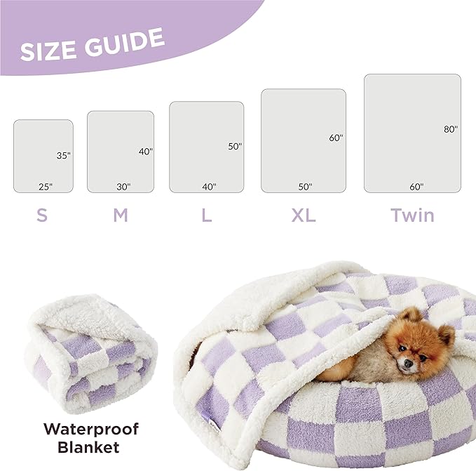 Lesure Waterproof Dog Blanket for Large Dogs - Washable Double Sided Dog Blankets with Warm Jacquard Shag and Soft Sherpa Fleece, Pet Cat Blanket for Bed Protection, 3D Textured Cloud, Purple