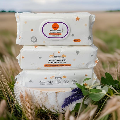 Aurora Pet Wipes – 100% Natural, Plant-Based Hypoallergenic Grooming Wipes for Dogs & Cats – Extra-Durable, Large & Thick for Effortless Cleaning (Lavender, 100 Count)