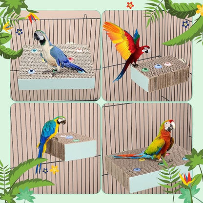Nuanchu 6 Pcs Bird Perch Stand Toy Parrot Cardboard Platform Bird Paw Grinding Stand Parrot Cage Playground for Macaws Sparrows Parakeet Cockatiel Lovebird (Rainbow Style)