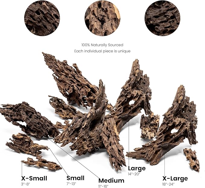 Ultum Nature Systems Driftwood - Dragon Drift Wood for Fish Tank, Planted Tank, Terriarium, Paludarium - Versatile Natural Driftwood Decor, Events Wood Centerpiece - Dragon Wood, XS 3-8", 5 Pack
