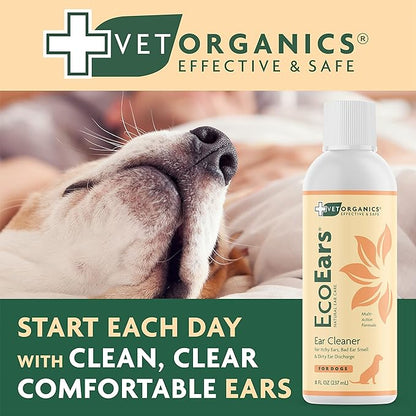 EcoEars Dog Ear Cleaner Solution–8 Oz. Natural Dog Ear Multi-Action Formula for Large or Small Canines – Ear Drops to Alleviate Itchy Ears, Shaking, & Otic Discharge–Puppy Supplies by Vet Organics 2pk