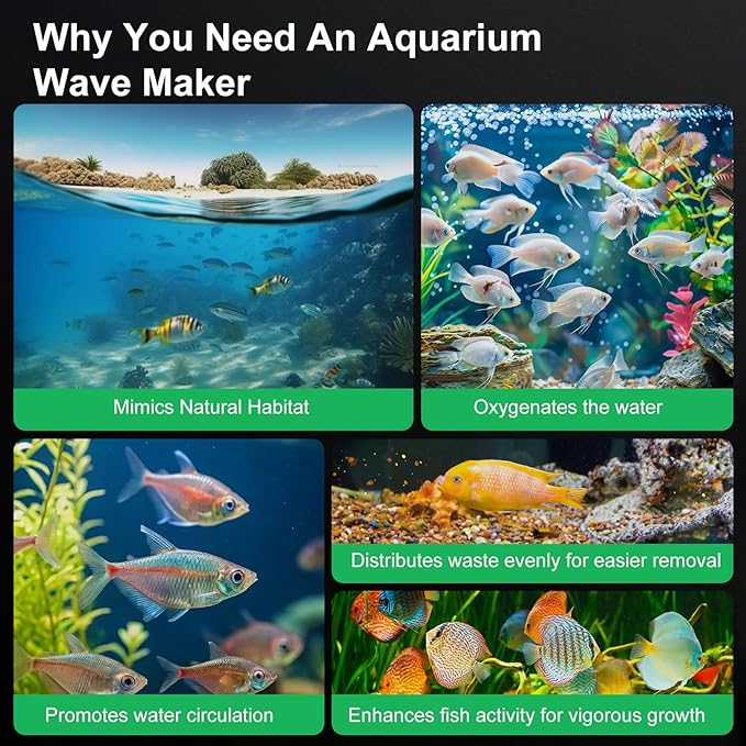 Aquarium Wave Maker -1050 GPH Power Heads with Magnetic Suction Base, Ultra-Quiet 360 Degree Rotating Submersible Aquarium Powerhead for 20-60 Gal Saltwater & Freshwater Fish Tanks