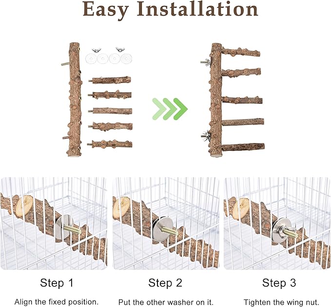 CozyCabin Natural Bird Ladder Stand, Hanging Multi Branch Grapevine Parrot Perch Bird Cage Toys for Small Budgies Conure Parakeets Cockatiels Lovebirds (Ladder)